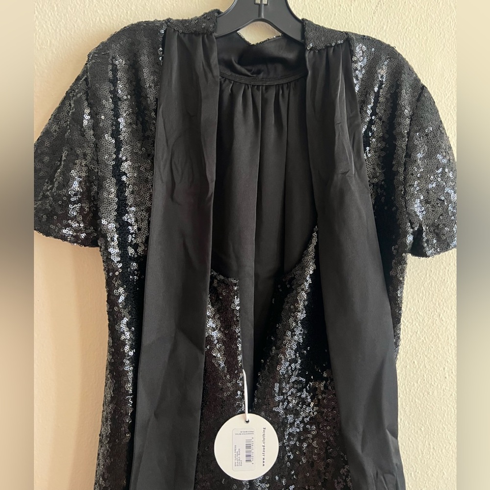 NWT STAUD Black Sequin Mini Ilana Dress Bow Size Small - Picture 7 of 11